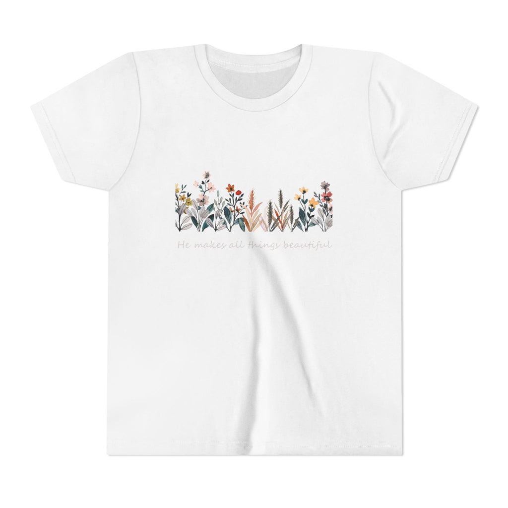 Youth Floral Tee — Watercolor Wildflowers Kids T‑Shirt (Nature Garden Design)