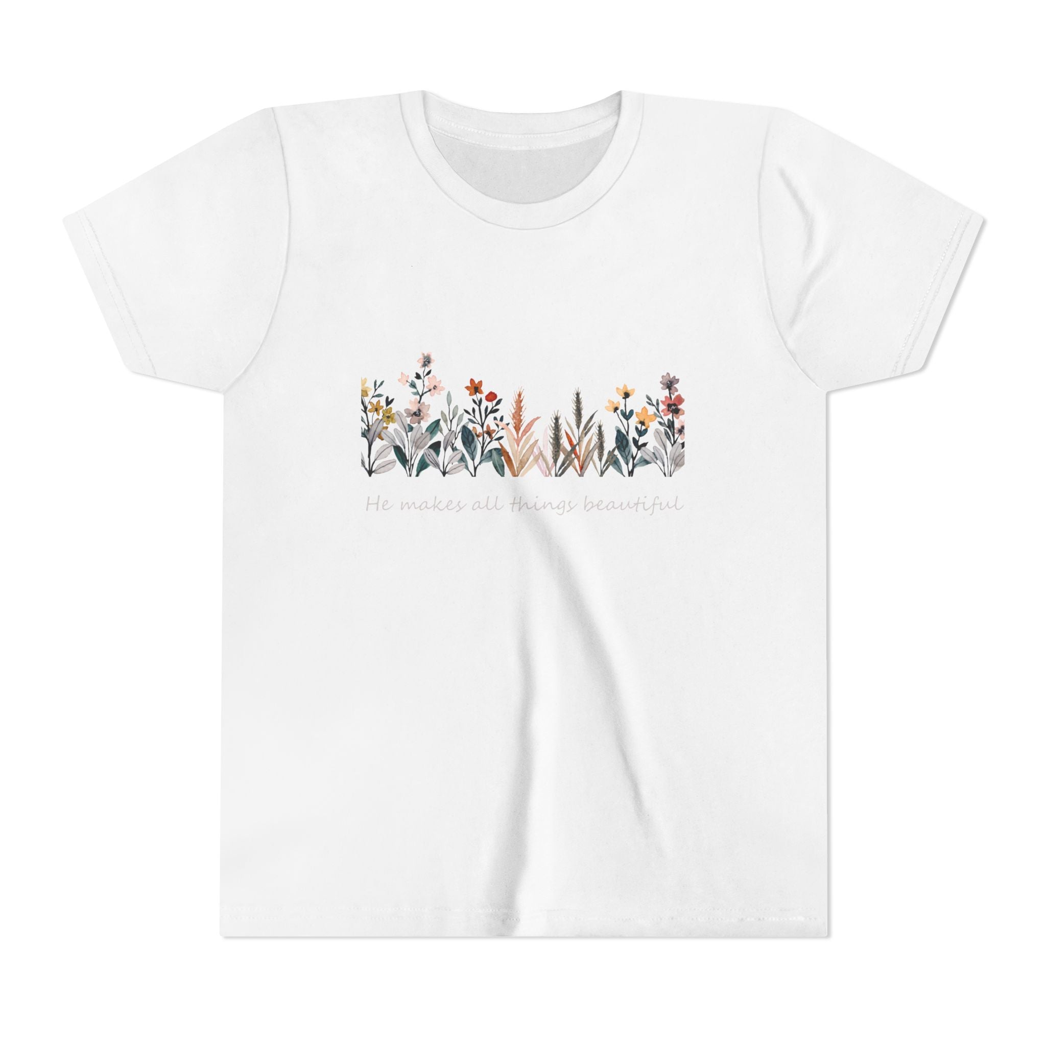Youth Floral Tee — Watercolor Wildflowers Kids T‑Shirt (Nature Garden Design)