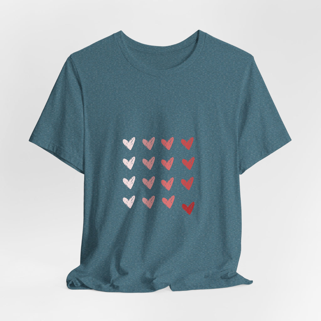 Heart Grid Tee — Pink Watercolor Hearts Graphic T-Shirt, Valentine's Day Gift