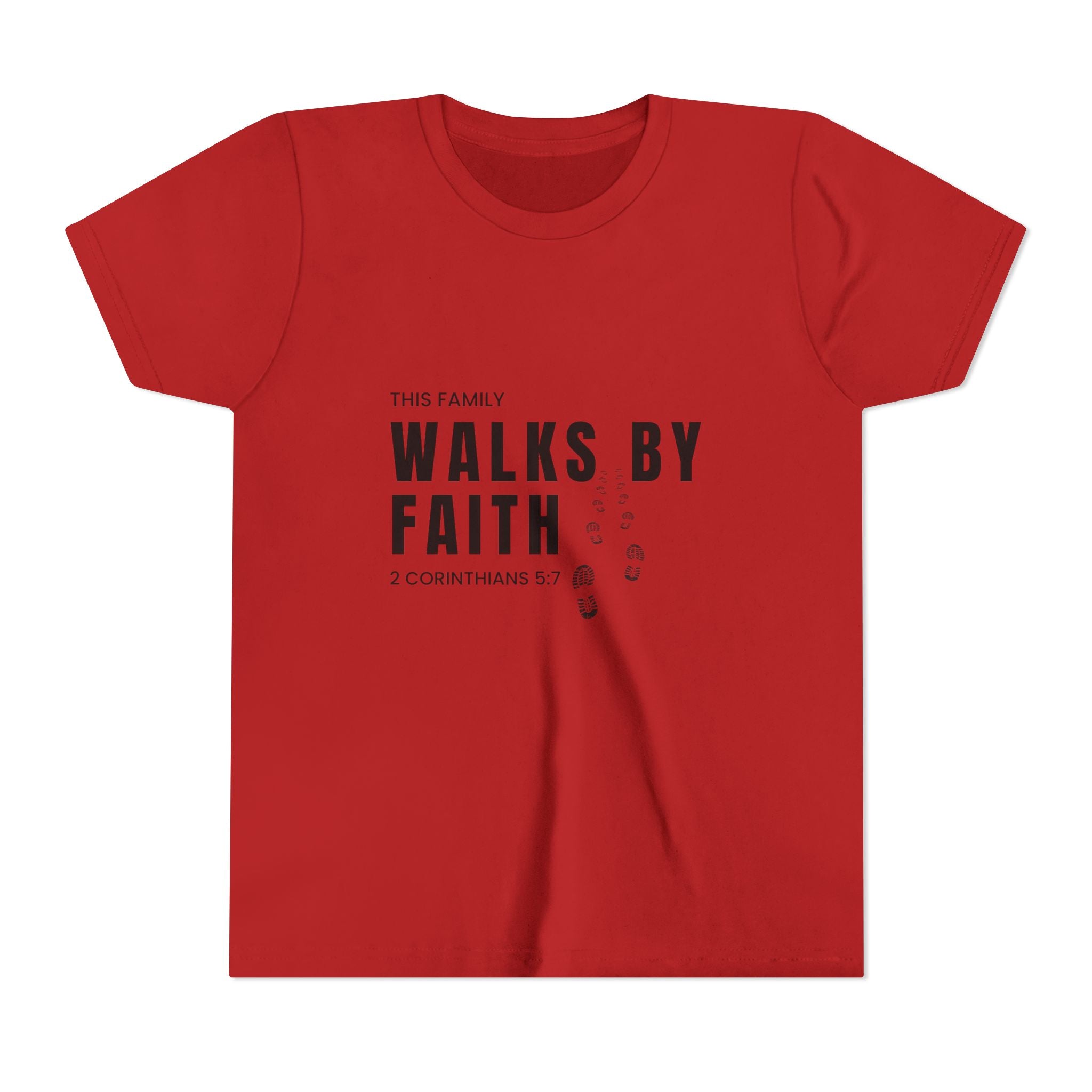 Youth Tee — "This Family Walks By Faith" Christian Kids T-Shirt (2 Corinthians 5:7)