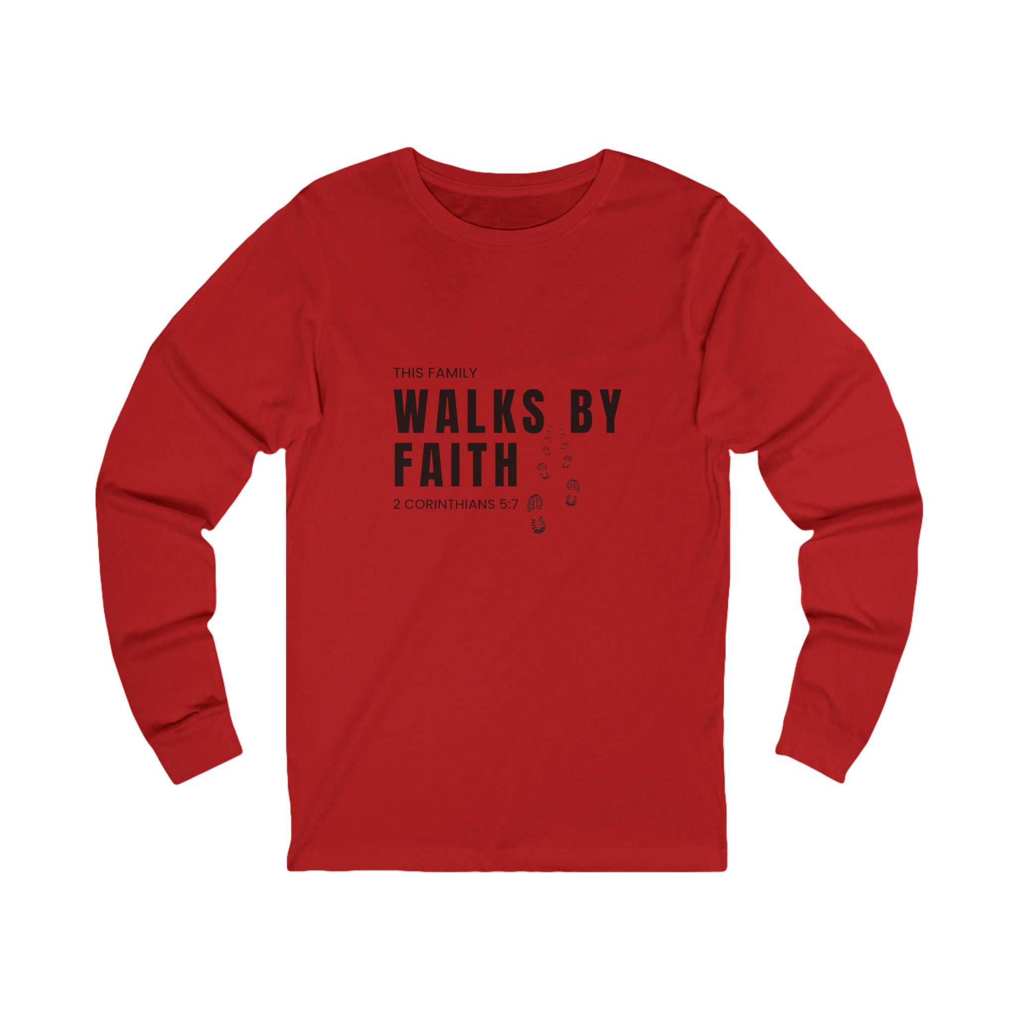 Walks By Faith Long Sleeve Tee — Christian Scripture 2 Corinthians Design