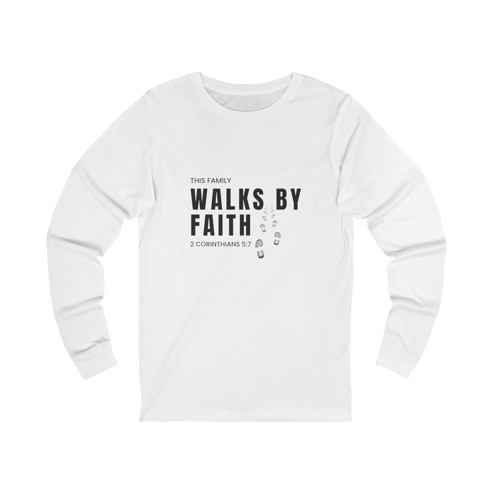 Walks By Faith Long Sleeve Tee — Christian Scripture 2 Corinthians Design