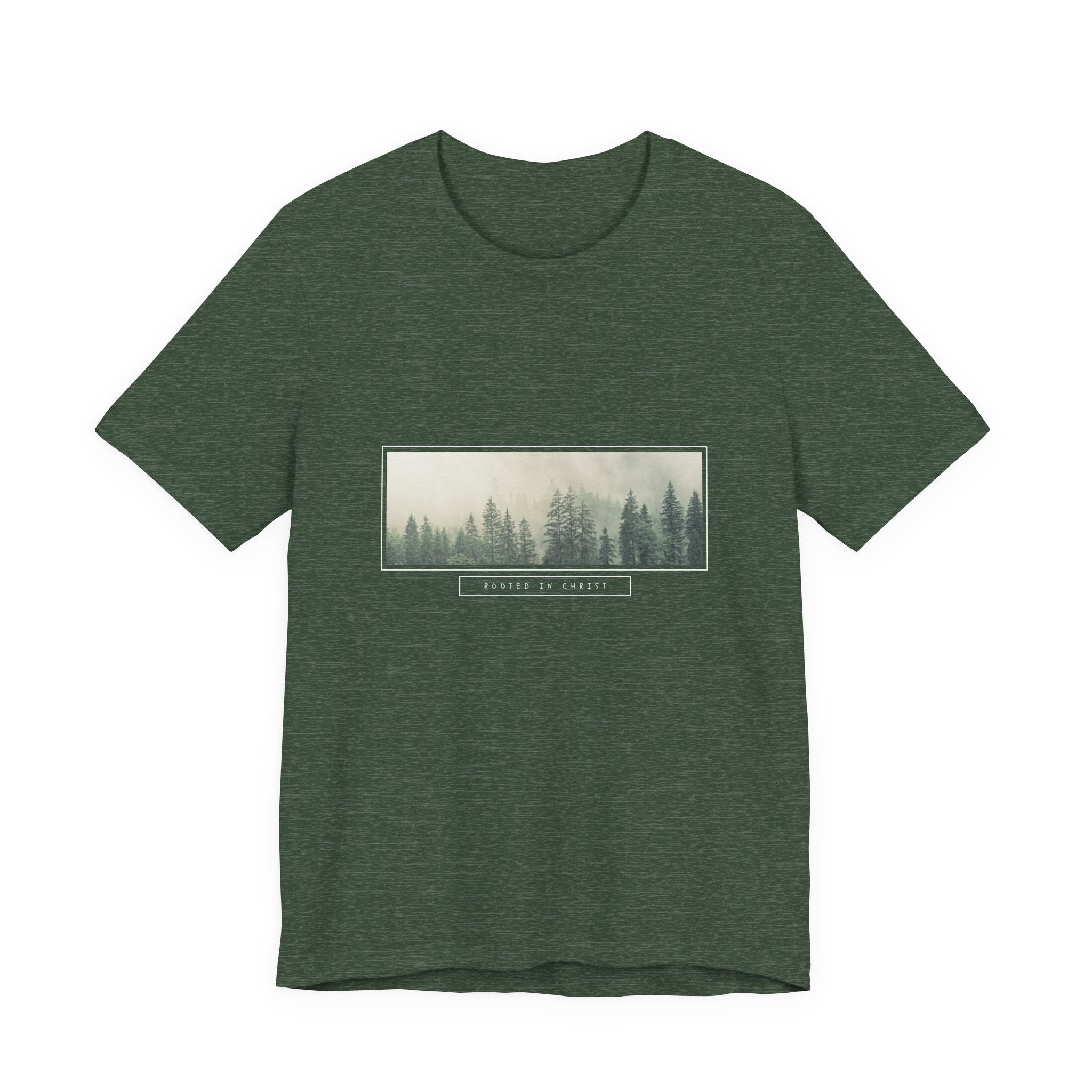 Mist-Forest Rectangle Tee — Minimal Foggy Pine Graphic T-Shirt