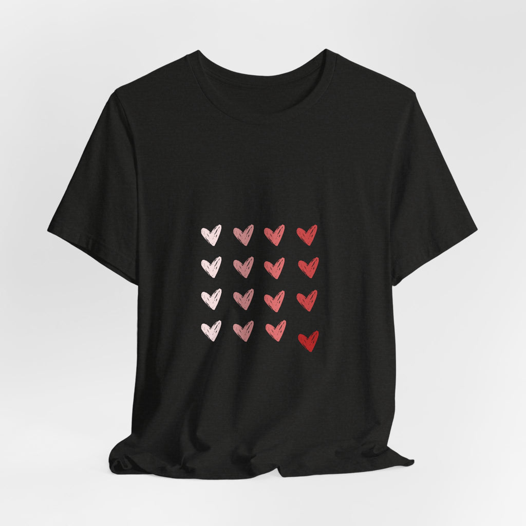 Heart Grid Tee — Pink Watercolor Hearts Graphic T-Shirt, Valentine's Day Gift