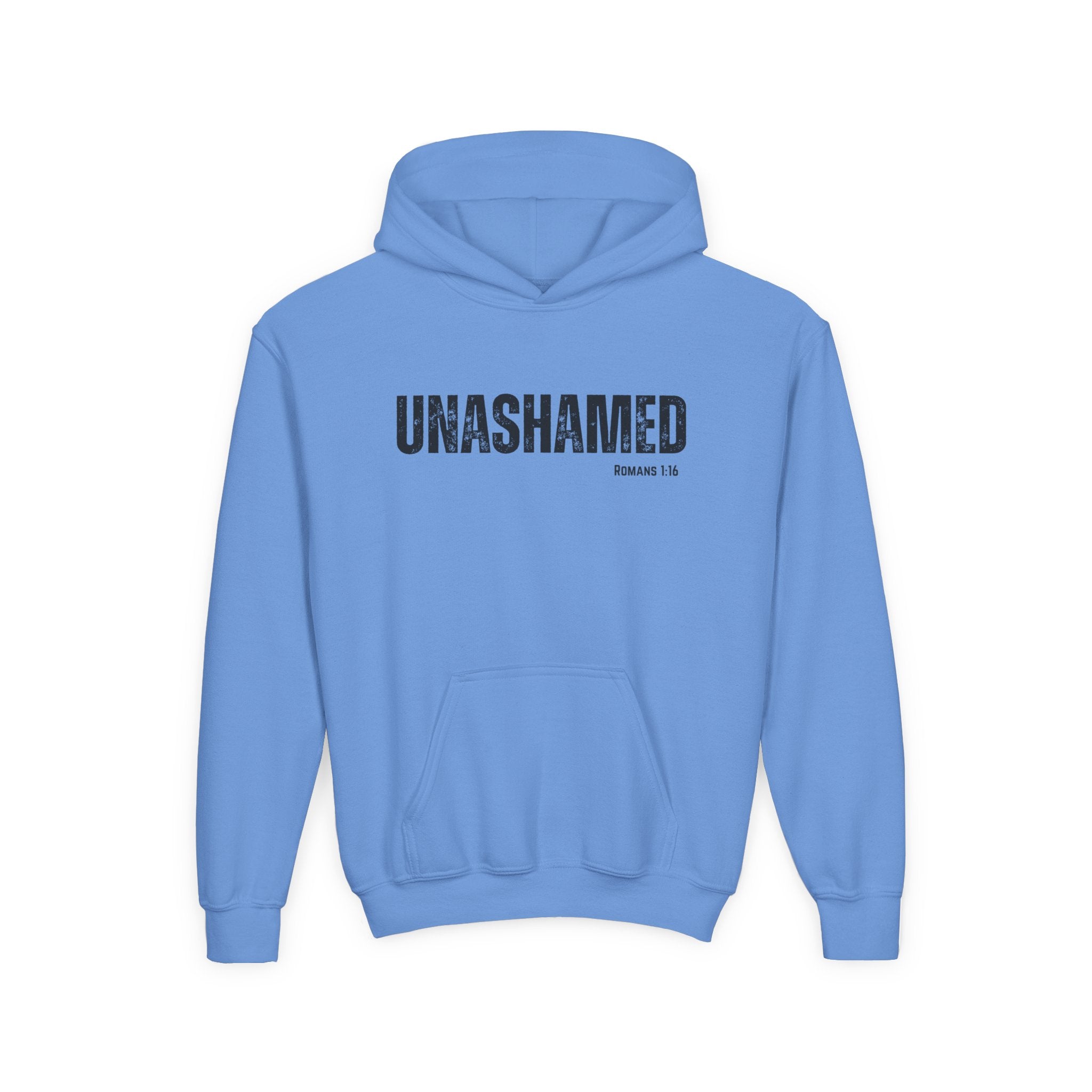 Unashamed Youth Hoodie – Christian Faith Graphic Sweatshirt (Romans 1:16)