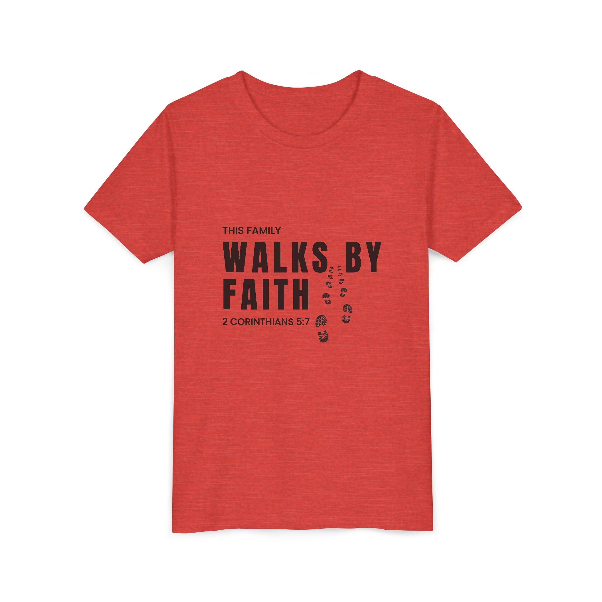 Youth Tee — "This Family Walks By Faith" Christian Kids T-Shirt (2 Corinthians 5:7)