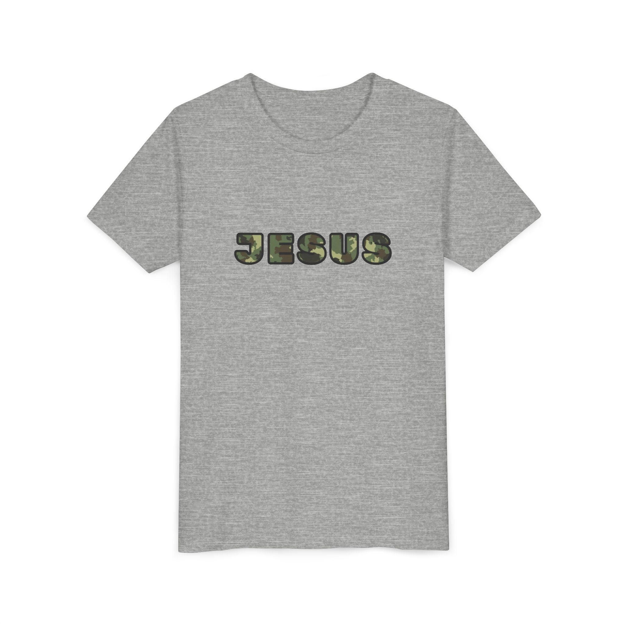 Youth Tee - 'JESUS' Camo Print Christian Kids Shirt