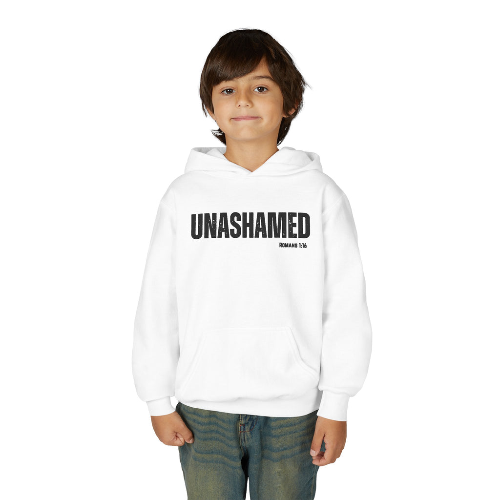 Unashamed Youth Hoodie – Christian Faith Graphic Sweatshirt (Romans 1:16)