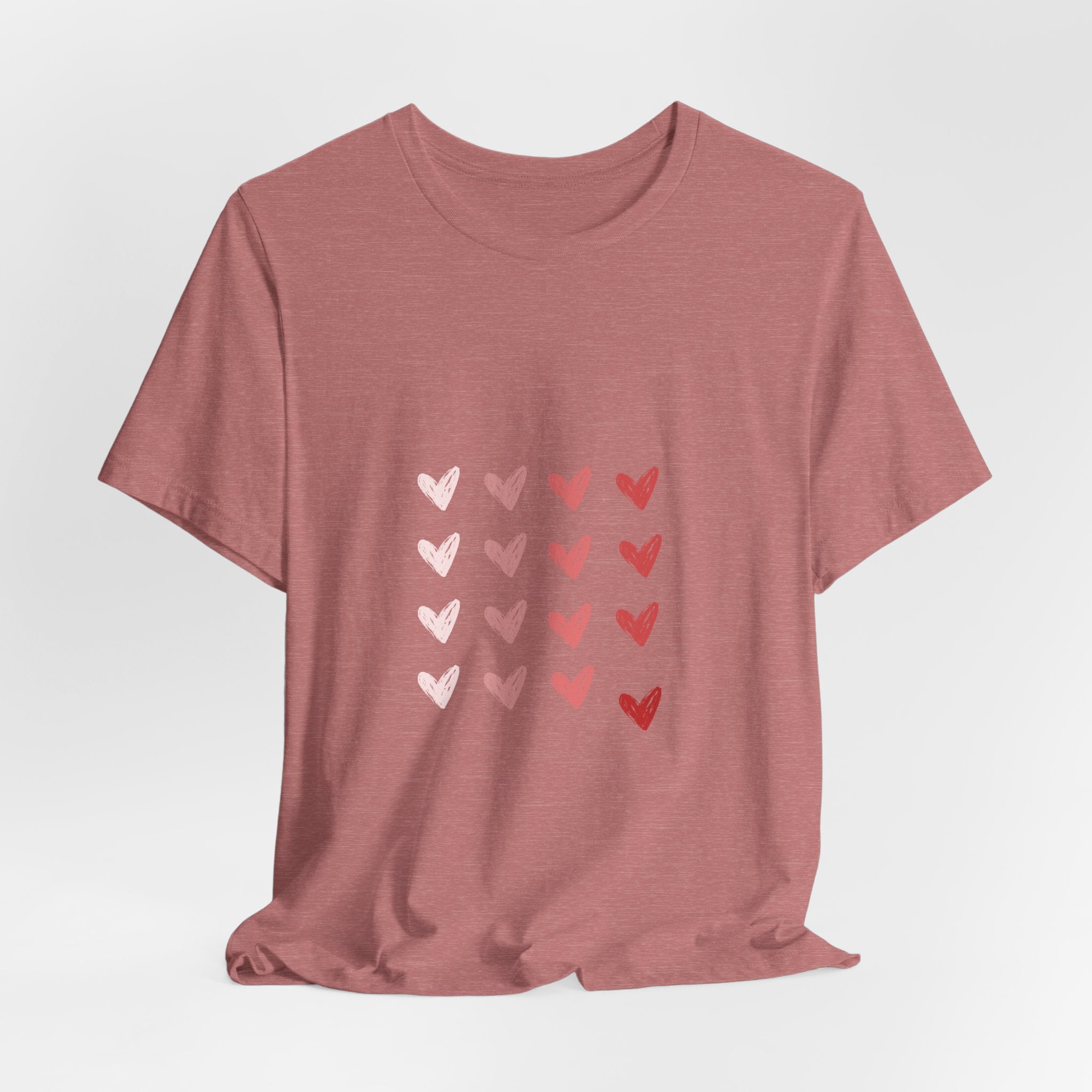 Heart Grid Tee — Pink Watercolor Hearts Graphic T-Shirt, Valentine's Day Gift