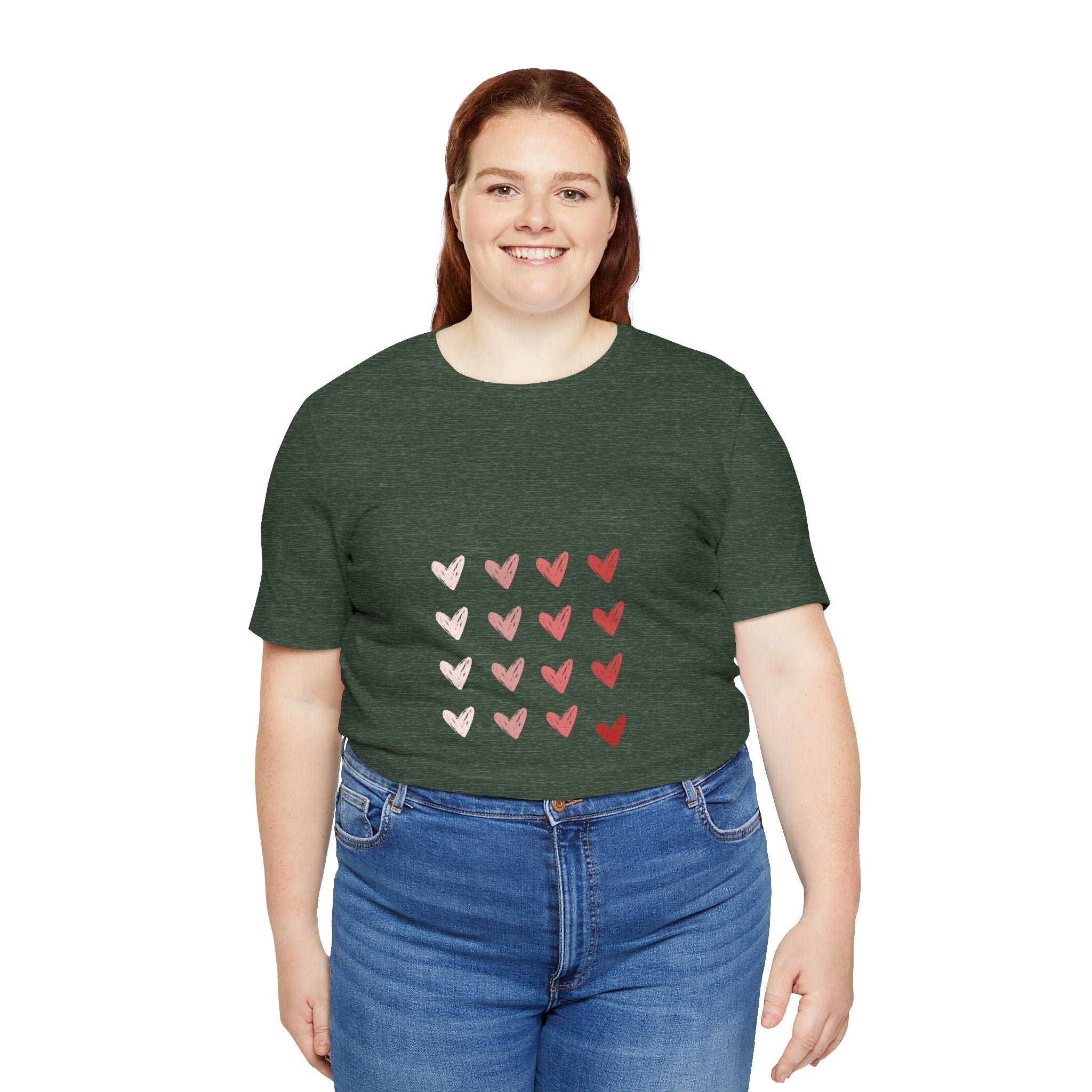 Heart Grid Tee — Pink Watercolor Hearts Graphic T-Shirt, Valentine's Day Gift