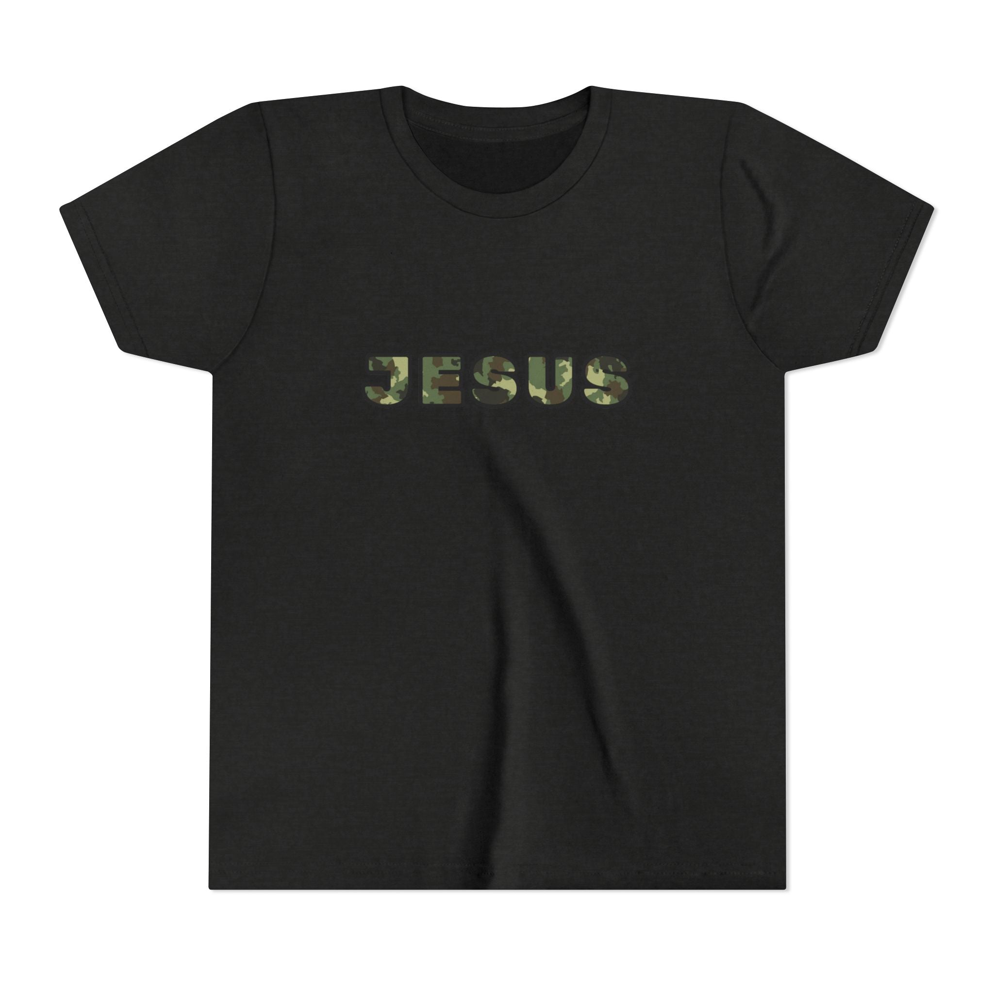 Youth Tee - 'JESUS' Camo Print Christian Kids Shirt