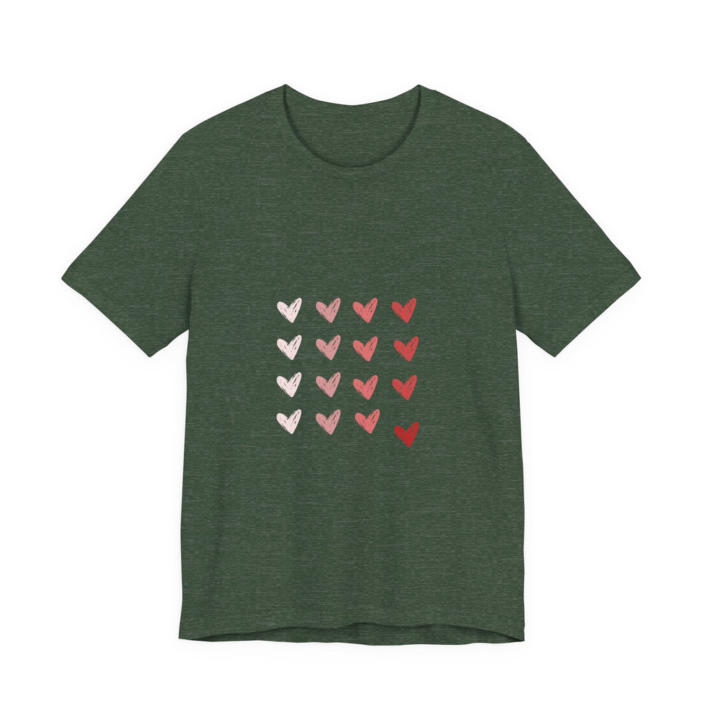 Heart Grid Tee — Pink Watercolor Hearts Graphic T-Shirt, Valentine's Day Gift