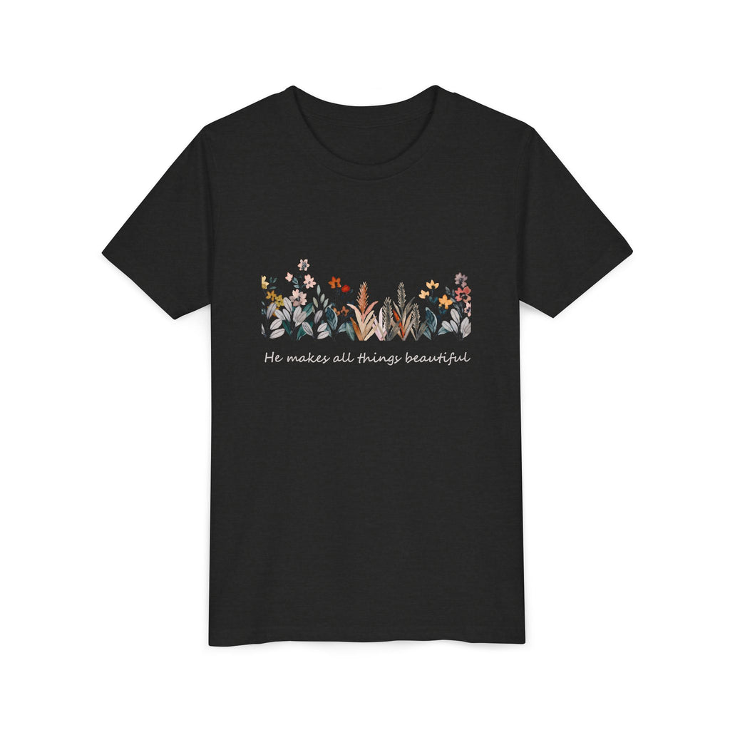 Youth Floral Tee — Watercolor Wildflowers Kids T‑Shirt (Nature Garden Design)