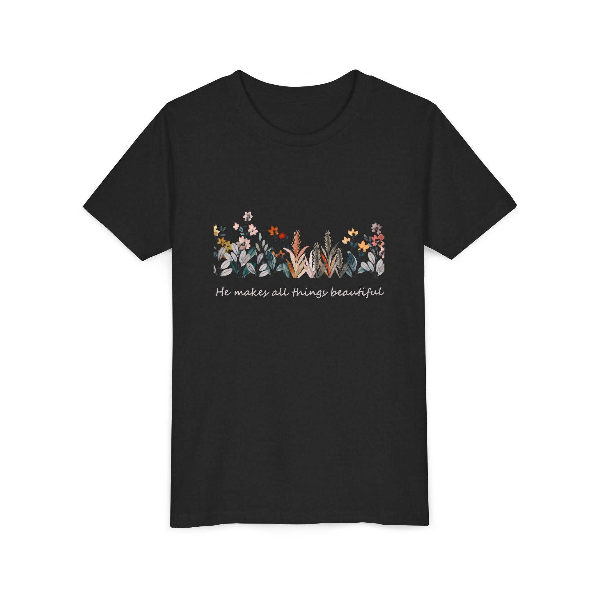 Youth Floral Tee — Watercolor Wildflowers Kids T‑Shirt (Nature Garden Design)