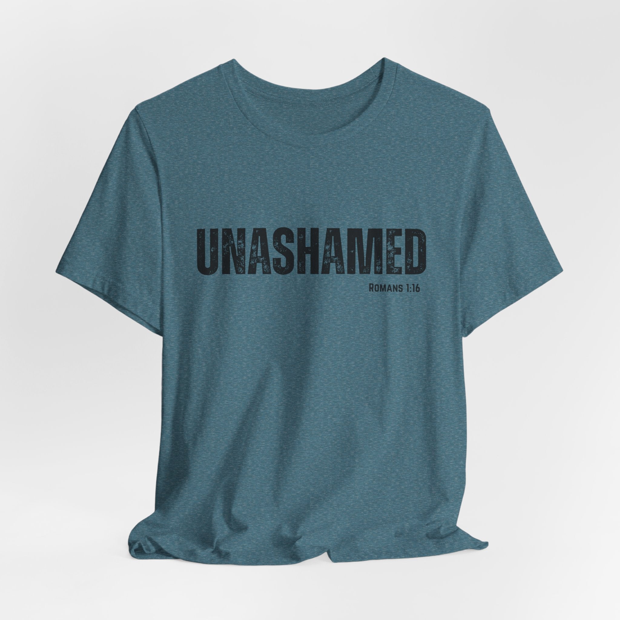 Unashamed Christian T-Shirt – 'UNASHAMED' Romans 1:16 Faith Tee