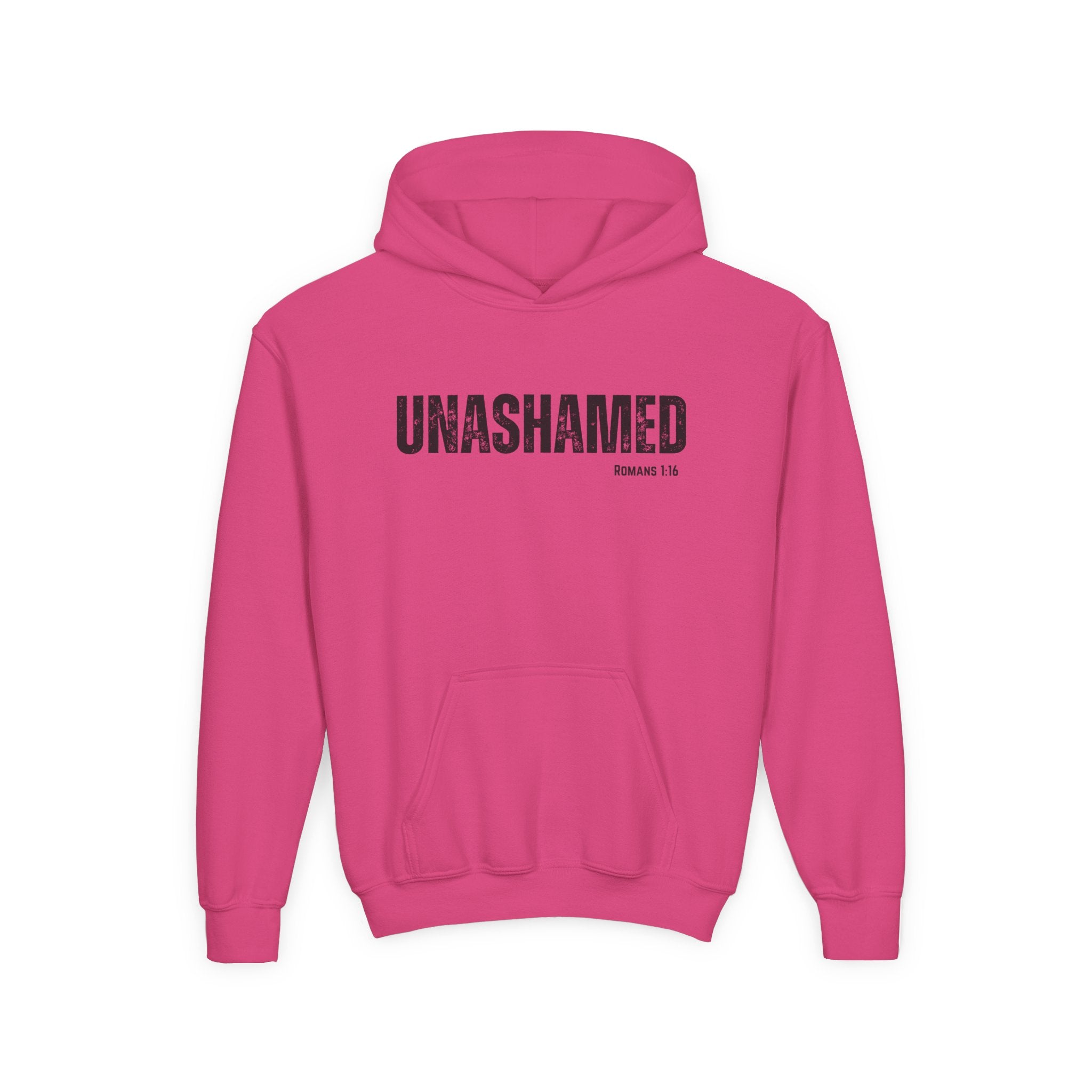 Unashamed Youth Hoodie – Christian Faith Graphic Sweatshirt (Romans 1:16)