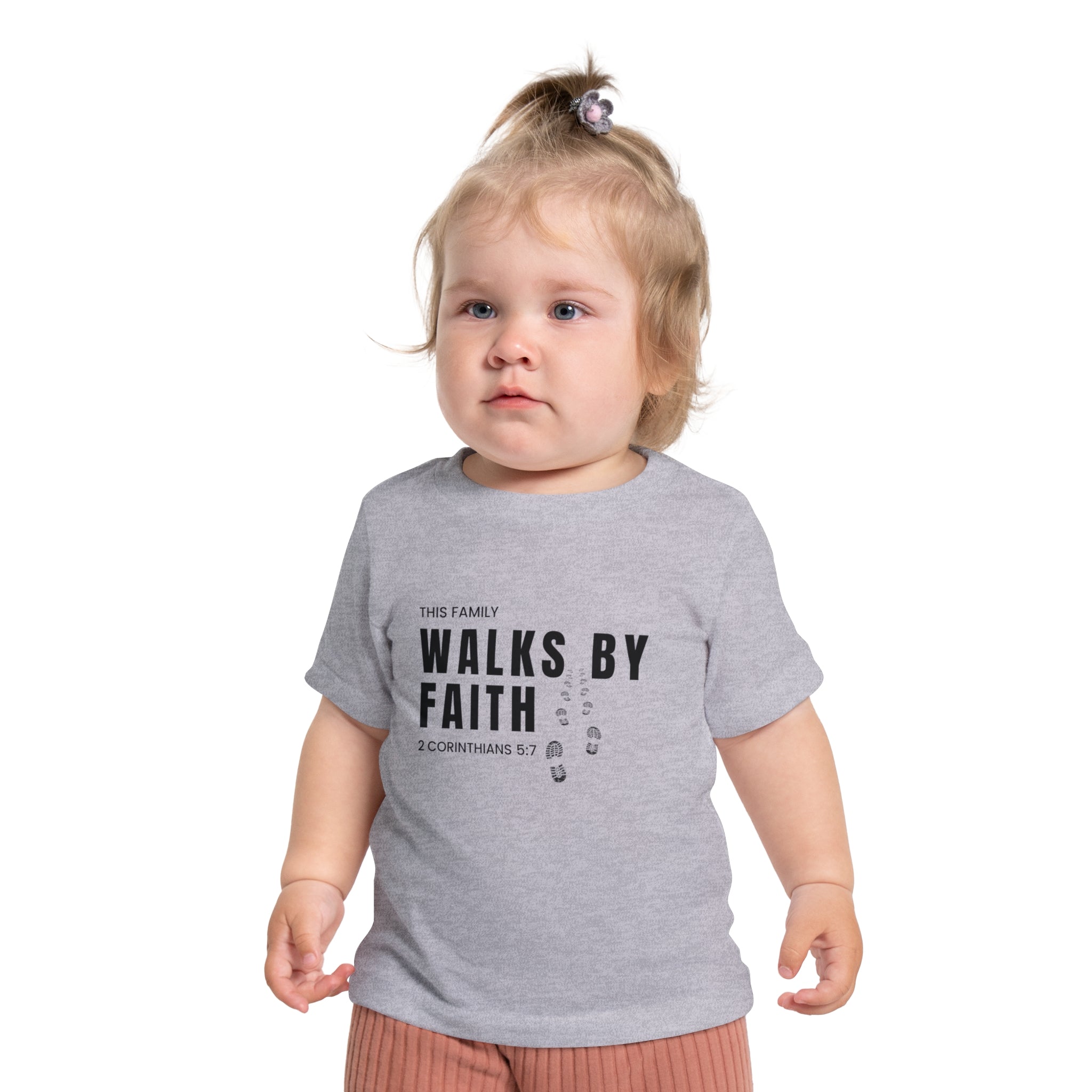 Baby T-Shirt — "This Family Walks By Faith" Christian Infant Tee (2 Corinthians 5:7)