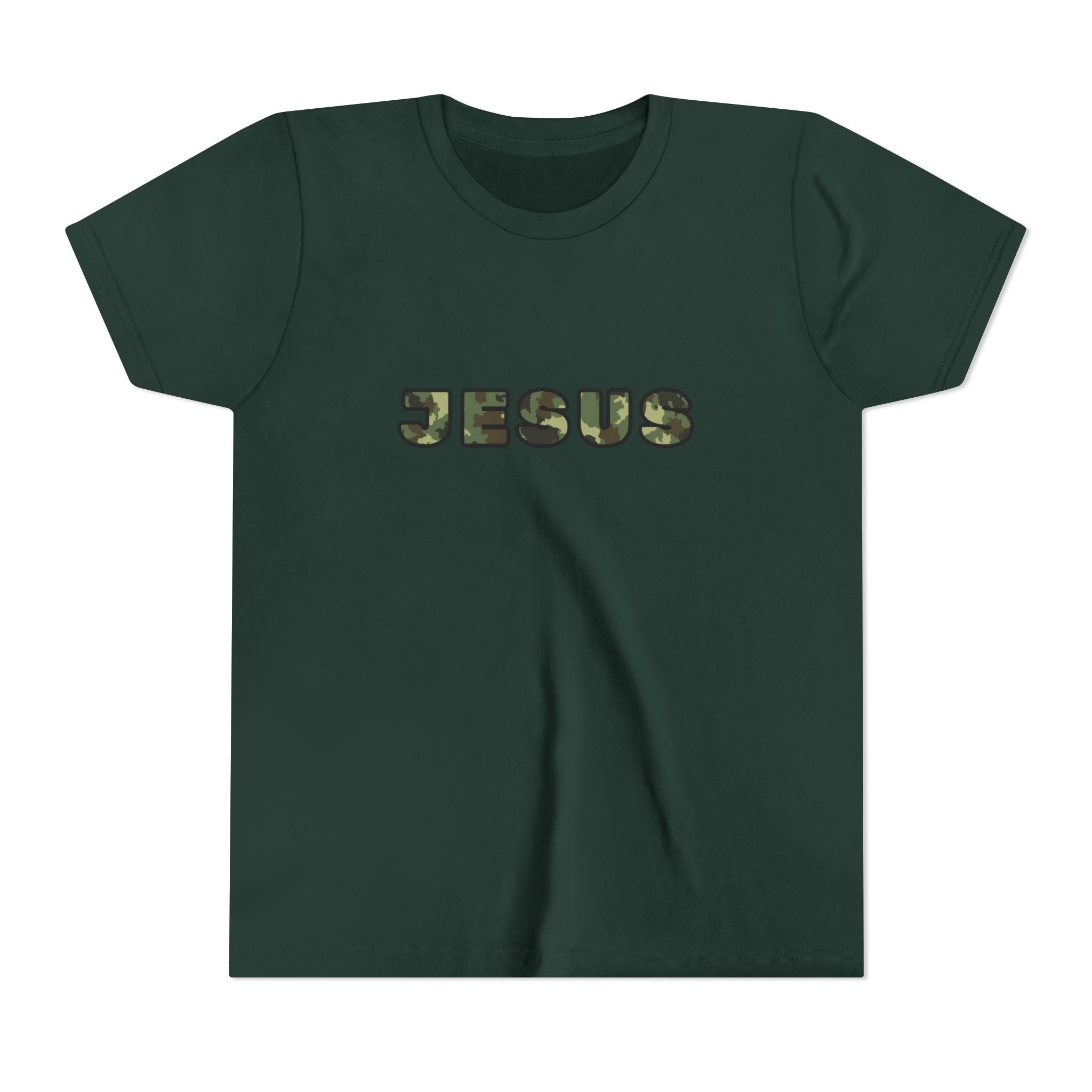 Youth Tee - 'JESUS' Camo Print Christian Kids Shirt