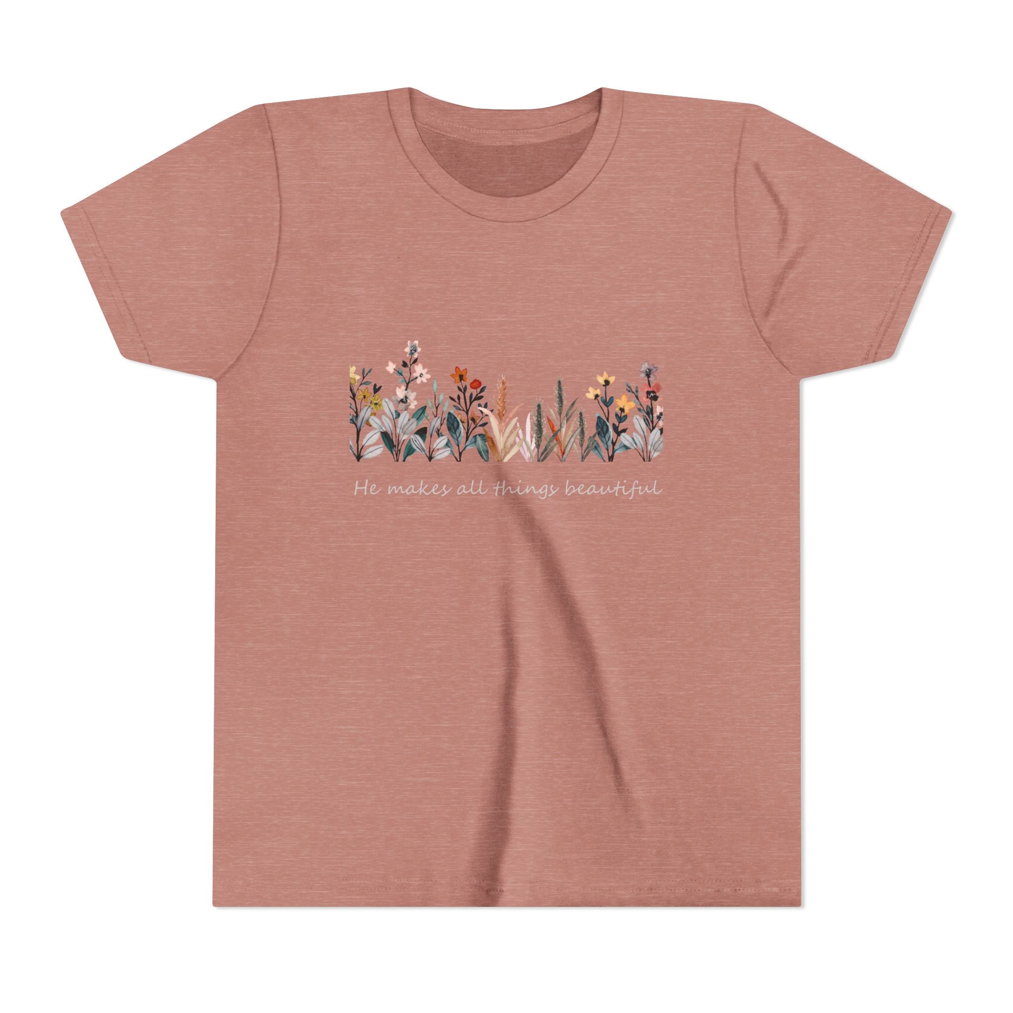 Youth Floral Tee — Watercolor Wildflowers Kids T‑Shirt (Nature Garden Design)