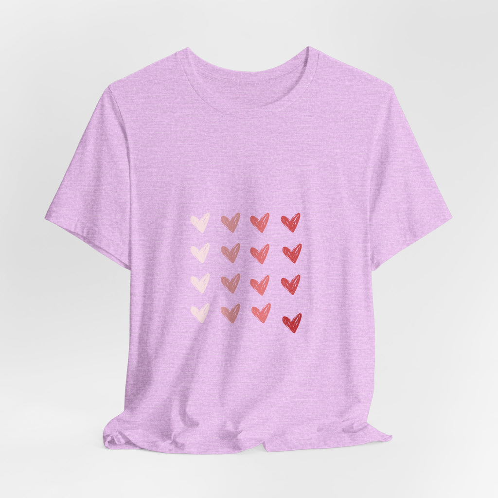 Heart Grid Tee — Pink Watercolor Hearts Graphic T-Shirt, Valentine's Day Gift