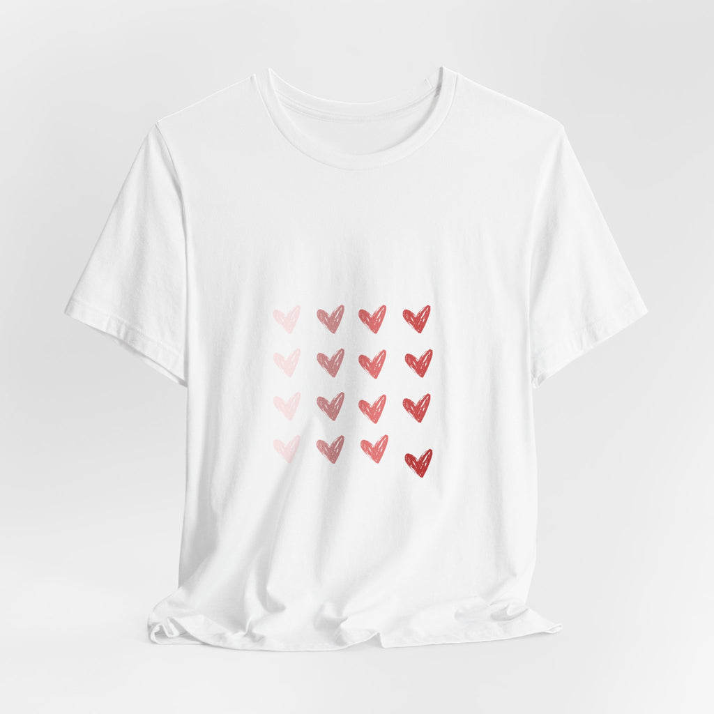 Heart Grid Tee — Pink Watercolor Hearts Graphic T-Shirt, Valentine's Day Gift