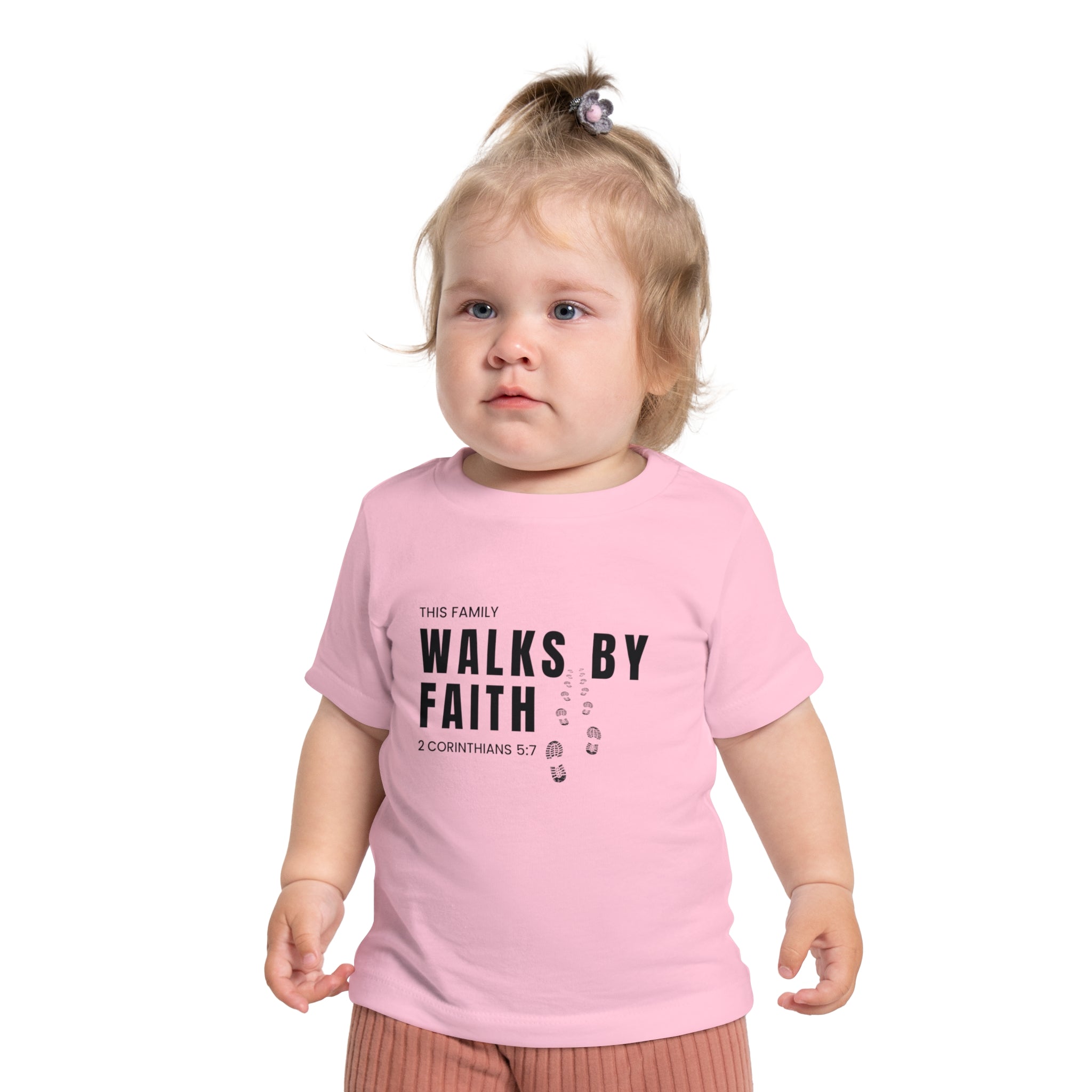 Baby T-Shirt — "This Family Walks By Faith" Christian Infant Tee (2 Corinthians 5:7)