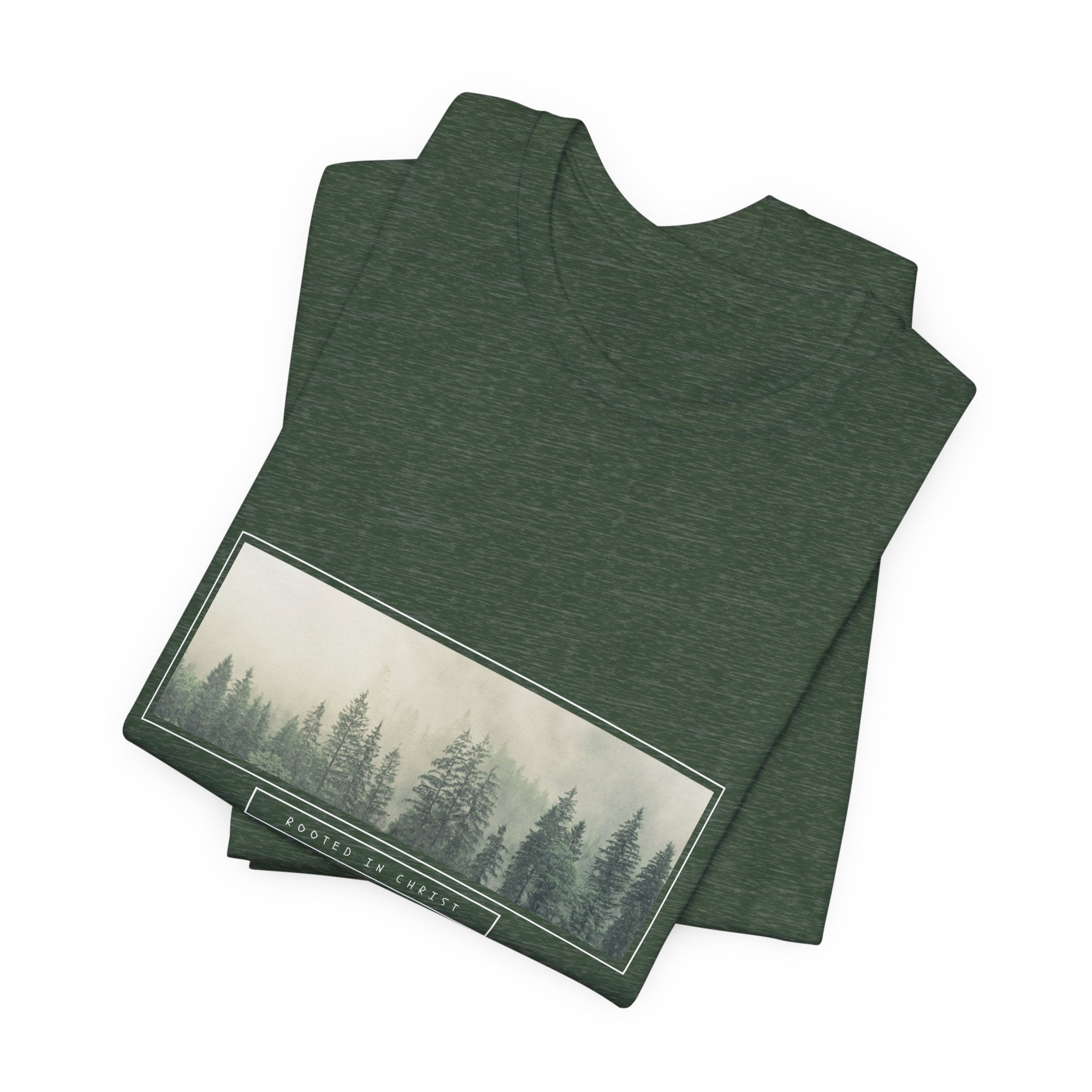 Mist-Forest Rectangle Tee — Minimal Foggy Pine Graphic T-Shirt