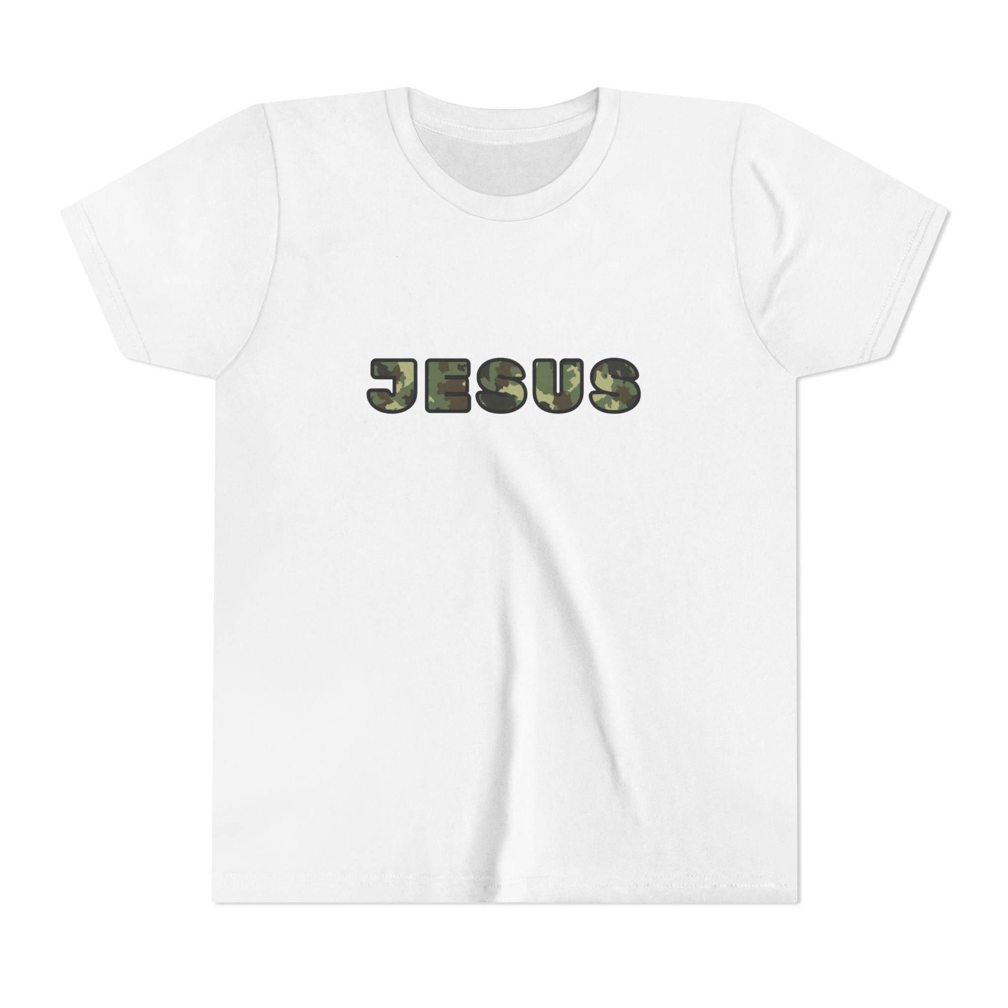 Youth Tee - 'JESUS' Camo Print Christian Kids Shirt